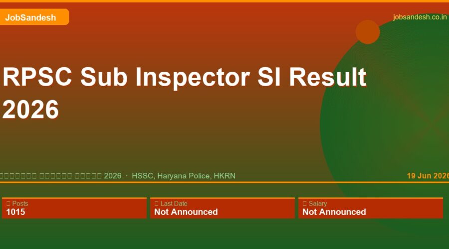 RPSC Sub Inspector SI Result 2026