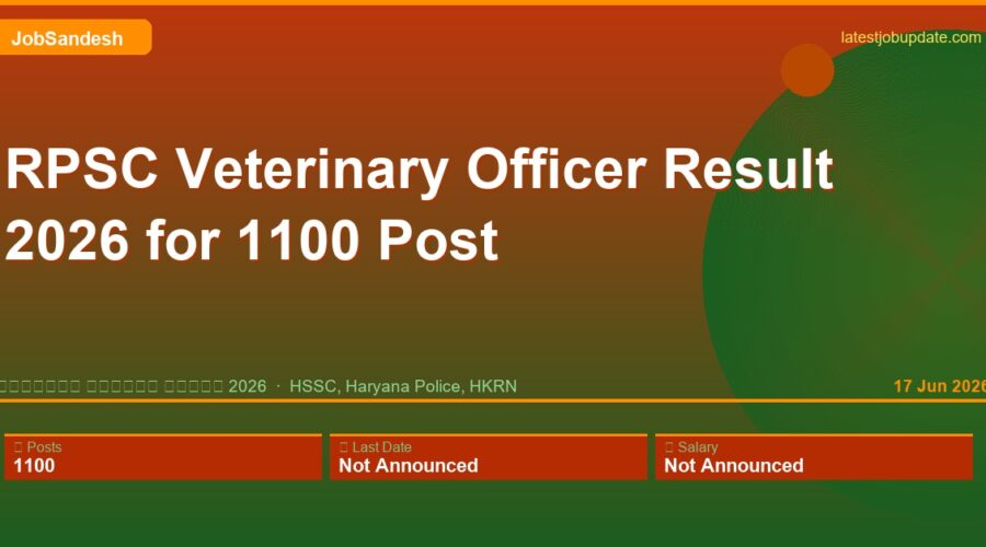 RPSC Veterinary Officer Result 2026 for 1100 Post